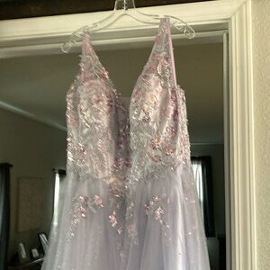 Purple and silver prom dress very sparkly worn only once.